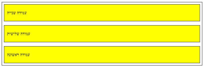 סידור האלמנטים אחד מעל השני באמצעות flex-direction:column