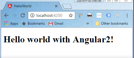 התוצאה על הדפדפן של הקוד שהרצנו בפעם הראשונה באפליקציית Angular2
