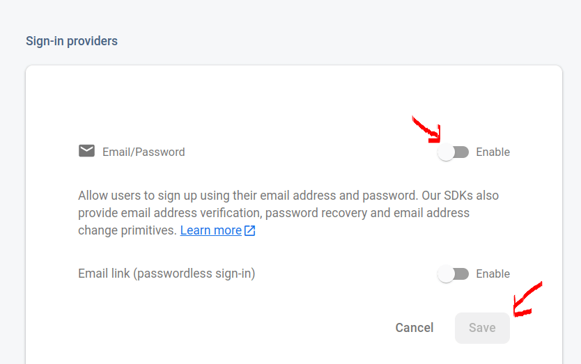 Enable Email/Password authentication