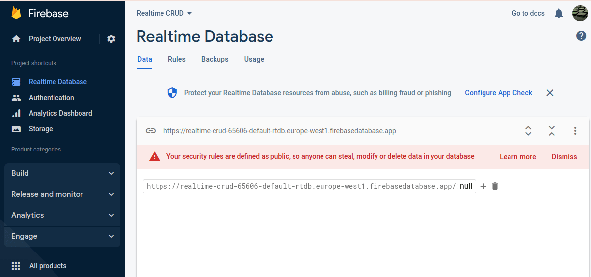 Firebase empty database