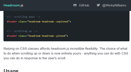 Headroom javascript library