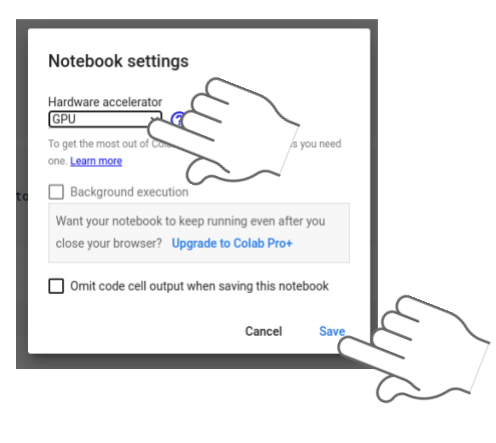 select hardware accelerator in the colab notebook settings