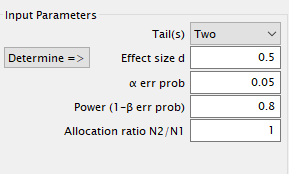 input fields when working with g*power