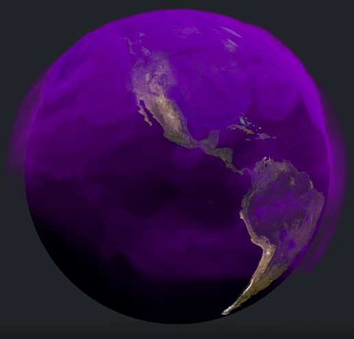 Annual methane field (purple globe) - methane blanket in Earth atmosphere as seen from an image by NASA.
