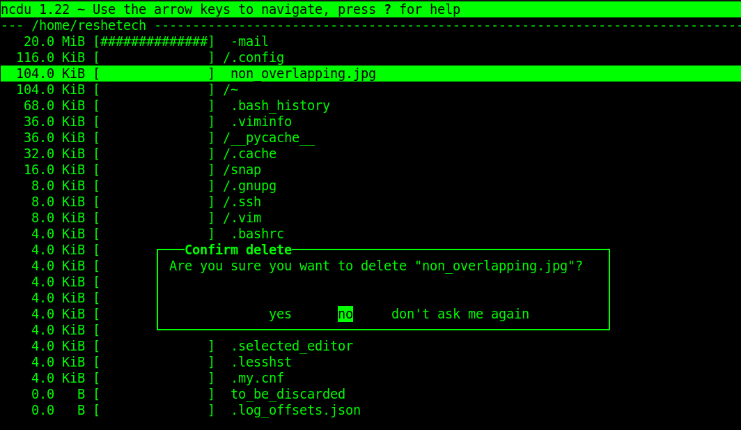 Use ncdu to delete a file / directory