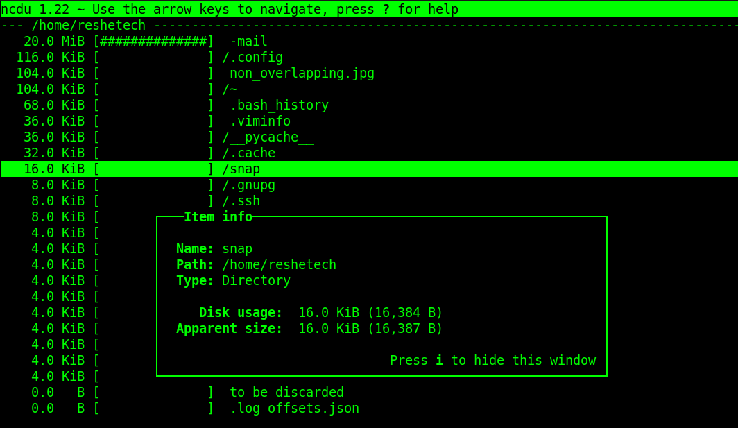 See the list of files sorted by size by using ncdu linux command line tool