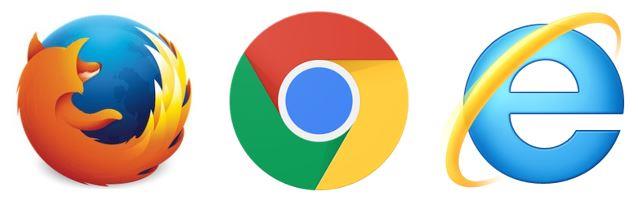 סמלים של הדפדפנים הנפוצים בארץ: Chrome, internet explorer and firefox